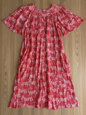 Go Softly Patio Crinkle House Dress S Pink Zebras MuuMuu Tropical Vacation